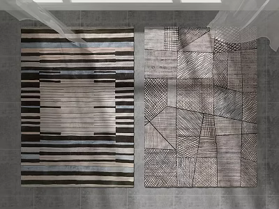 Modern Square Rugs With Striped And Geometric Patchwork Neutral Tones Design 3d model