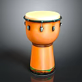 Orange Djembe Drum with White Drumhead Decorative Metal Rings and Colorful Stripes