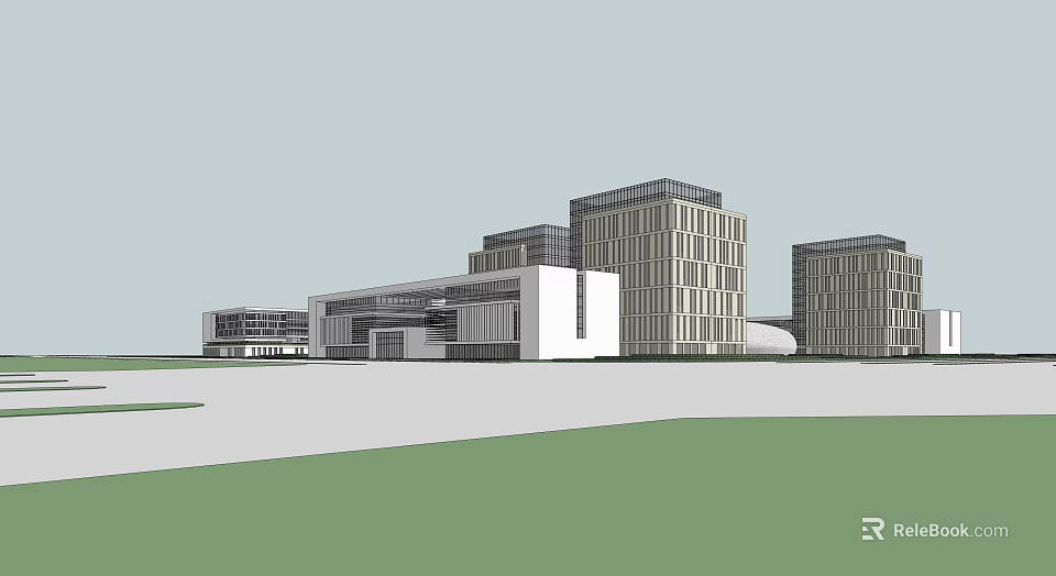 Modern Office Building Complex With Glass Facade And Multi Story Design 3d model