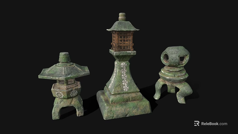 Traditional Stone Lanterns With Intricate Carvings And Classic Design Elements 3d model