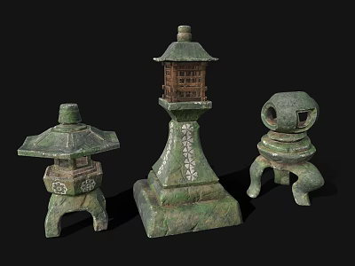 Traditional Stone Lanterns With Intricate Carvings And Classic Design Elements 3d model