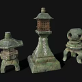 Traditional Stone Lanterns With Intricate Carvings And Classic Design Elements 3d model