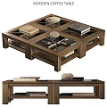 Modern Wooden Dining Table With Multi Layer Compartments Displaying Books And Stone Ornaments