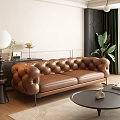 Modern Brown Leather Multi-seater Sofa With Tufted Design In Elegant Living Room Decor