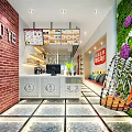 Cozy Milk Tea Shop Interior With Menu Boards Counter Green Plant Wall And Decorative Chair