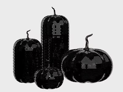Decorative Black Pumpkin Shaped Ceramic Vessels With Mosaic Texture And Various Sizes 3d model