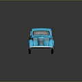 Vintage Blue Sedan Car Model with Classic Rounded Body on Reflective Black Surface