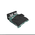 Stylish Double Bed With Black Headboard White Pillows Black Duvet And Green Leaf Pattern