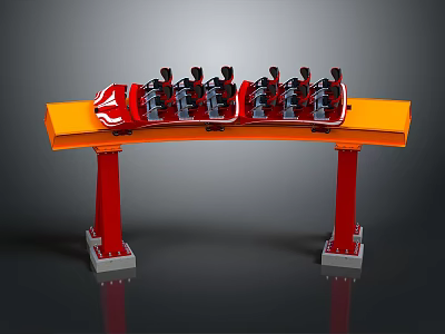 Roller Coaster Structure With Orange Track Red Pillars And Seats 3d model