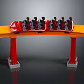 Roller Coaster Structure With Orange Track Red Pillars And Seats
