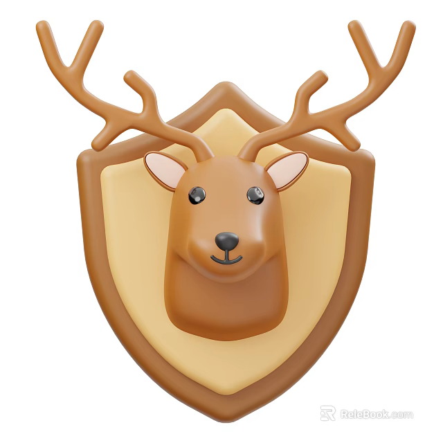 Decorative Ornament Set With Deer Head And Shield Shaped Frame In Simple Style 3d model 