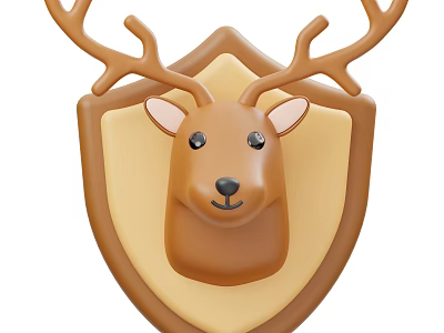 Decorative Ornament Set With Deer Head And Shield Shaped Frame In Simple Style 3d model