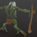 Green Skinned White Haired Mythical Creature With Trident Staff In Game And Movie Roles