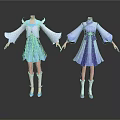 Traditional Style Blue Purple And White Clothing With Flowing Sleeves For Daily Wear