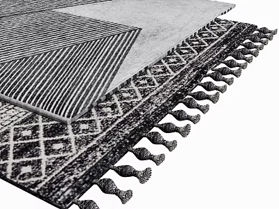 Square Rug With Geometric And Striped Patterns And Tassel Edges For Living Room 3d model