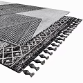 Square Rug With Geometric And Striped Patterns And Tassel Edges For Living Room
