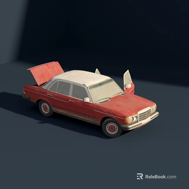 Vintage Red Car With Open Doors And Trunk White Roof Classic Design 3d model 