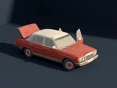 Vintage Red Car With Open Doors And Trunk White Roof Classic Design 3d model