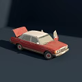 Vintage Red Car With Open Doors And Trunk White Roof Classic Design