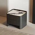 Modern Dark Gray Nightstand With Single Drawer And Marble Top Design