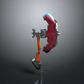 Red Orange Battle Axe Weapon With Metal Head And Chain Handle