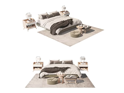 Modern Double Bed Setup With Bedside Tables Table Lamps And Soft Bedding On Neutral Rug 3d model