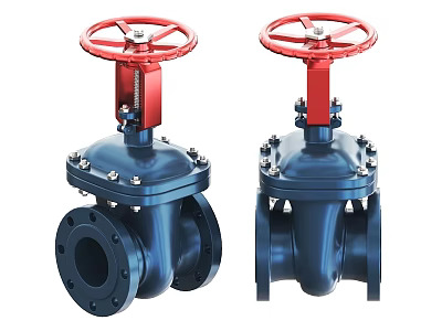 Industrial Gate Valves With Red Handwheels And Blue Bodies For Pipeline Systems 3d model