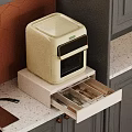 Modern Kitchen Cutlery Set In Open Drawer With Sterilizer Marble Countertop And Dark Gray Cabinets