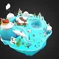 Winter Scene Cartoon Scene Snowman Penguin Cartoon Penguin Cartoon Tree Cartoon House Sump Cartoon Island Cartoon Island 3d model