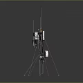 Scientific Instrument with Multiple Antennas Complex Metal Structure and Tripod Stand on Gray Background