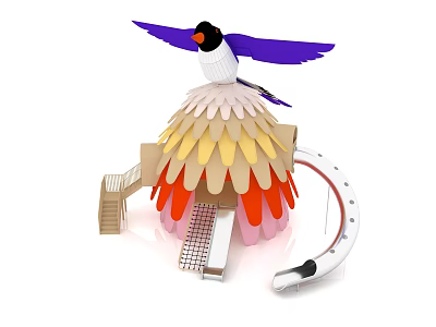 Bird Shaped Playground Equipment With Purple Wings Colorful Feather Design Stairs And Slide For Kids 3d model
