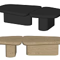 Modern Coffee Table Set With Black And Wooden Finish Unique Shape Design 3d model