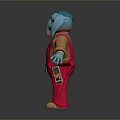 Cartoon Blue Elephant Character In Red Overalls Brown Shirt With Tool Belt Standing