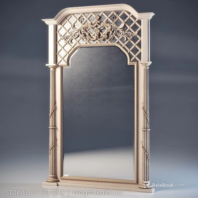 Elegant Decorative Mirror With Ornate Carved Frame And Classic Design 3d model 