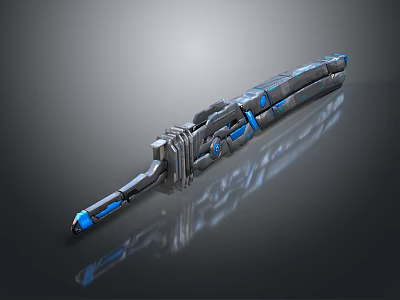 Futuristic High Tech Weapon With Metallic Design Blue Glowing Parts And Reflective Surface 3d model