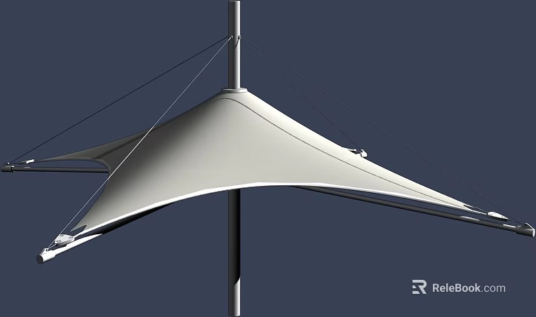White Tensile Fabric Canopy with Central Support Pole and Support Cables for Outdoor Shade Structure 3d model 