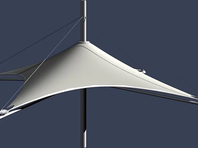 White Tensile Fabric Canopy with Central Support Pole and Support Cables for Outdoor Shade Structure 3d model