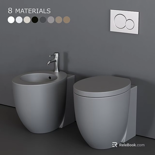 Sleek Modern Gray Toilet With Bidet And Wall Control Panel Design 3d model 