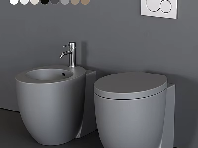 Sleek Modern Gray Toilet With Bidet And Wall Control Panel Design 3d model