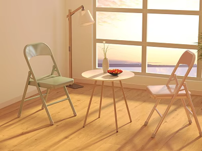 Modern Table and Chair Set With Round Top Wooden Legs Light Chairs And Window View 3d model