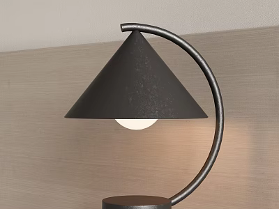 Modern Black Table Lamp With Conical Shade Curved Metal Pole And Soft Light 3d model