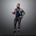 Man With Tattoos In Denim Vest And Dark Tank Top Gesturing On Gray Background