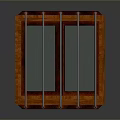 Brown Wooden Double Door With Vertical Metal Bars And Classic Frame Design