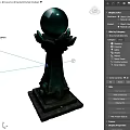 Architectural Ornate Pedestal Featuring Green Spherical Top And Carved Base With Small Ball
