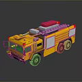 Yellow Fire Truck With Red Top Equipment And Multiple Wheels 3D Rendering
