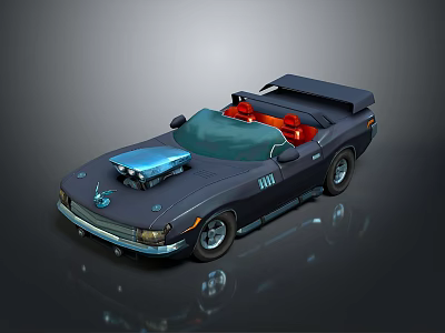 Black Convertible Sports Car With Red Seats Blue Engine And Rear Spoiler 3d model