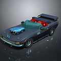 Black Convertible Sports Car With Red Seats Blue Engine And Rear Spoiler