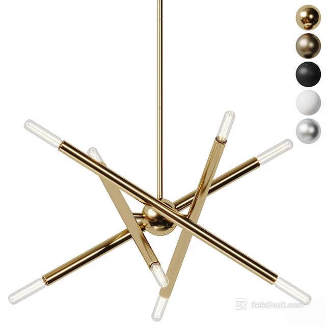 Modern Brass Chandelier with Intersecting Rods LED Lights and Multiple Color Options 3d model 