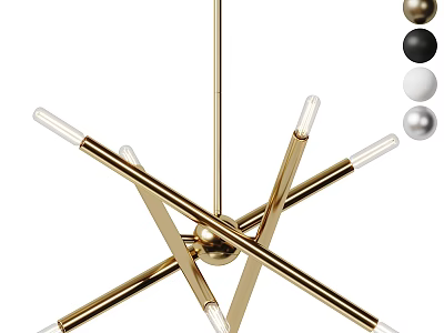 Modern Brass Chandelier with Intersecting Rods LED Lights and Multiple Color Options 3d model