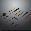 Different Types of Weapons Including Swords Axes Scythes Maces And Daggers With Colorful Designs